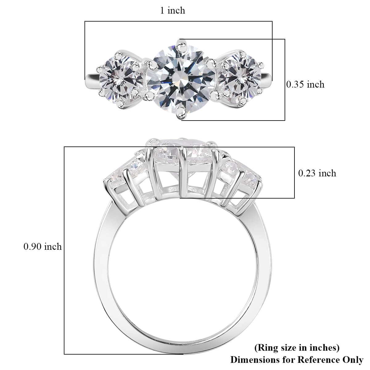 Simulated Diamond 3.65 ctw 3 Stone Ring in Sterling Silver (Size 7.0) image number 6