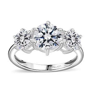 D'Joy Simulated Diamond 3.65 ctw 3 Stone Ring in Sterling Silver (Size 10.0)