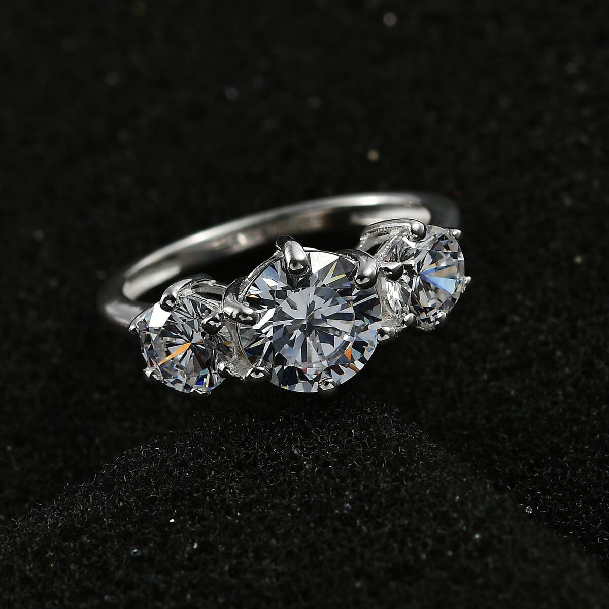 Simulated Diamond 3.65 ctw 3 Stone Ring in Sterling Silver (Size 10.0) image number 2