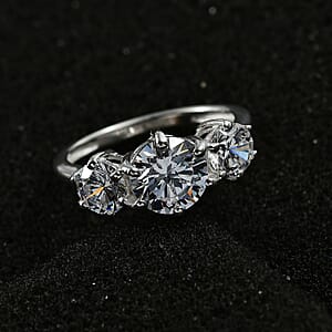 D'Joy Simulated Diamond 3.65 ctw 3 Stone Ring in Sterling Silver (Size 10.0)