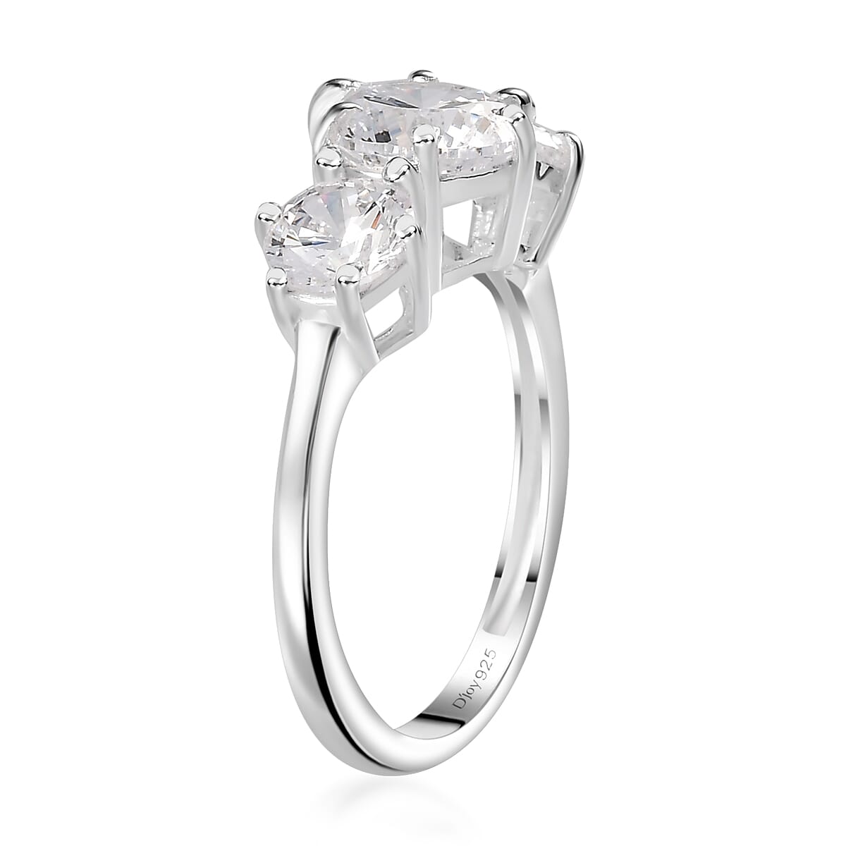 Simulated Diamond 3.65 ctw 3 Stone Ring in Sterling Silver (Size 10.0) image number 4