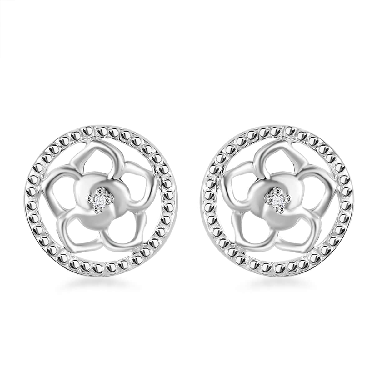 Diamond Accent Floral Earrings in Sterling Silver image number 0