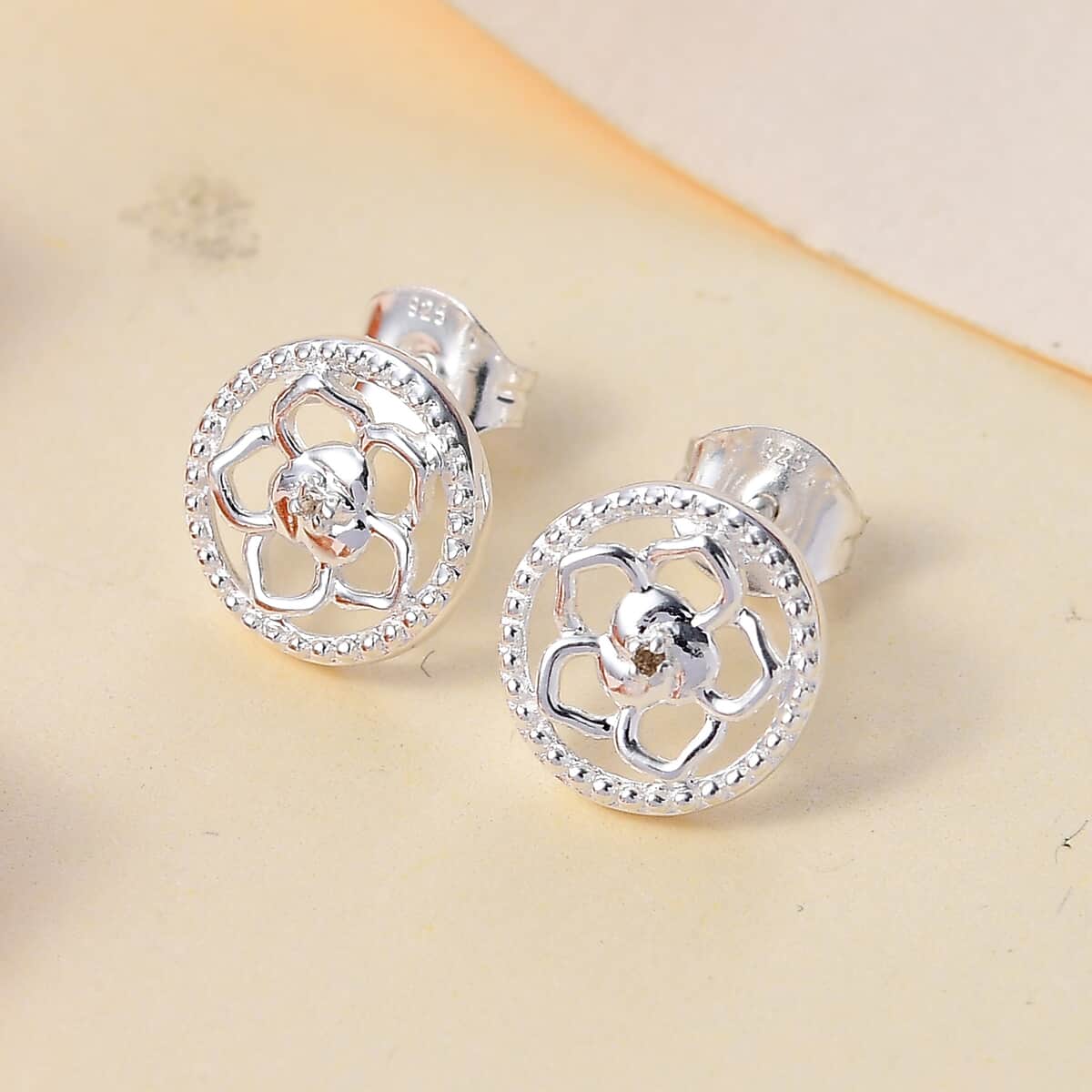 Diamond Accent Floral Earrings in Sterling Silver image number 1