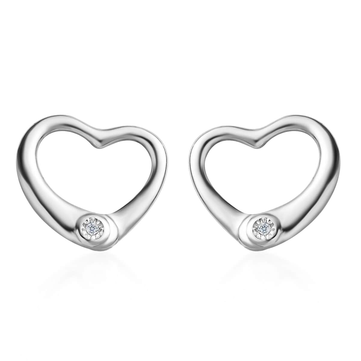 White Diamond Accent Heart Solitaire Stud Earrings in Sterling Silver image number 0