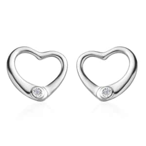 White Diamond Accent Heart Solitaire Stud Earrings in Sterling Silver