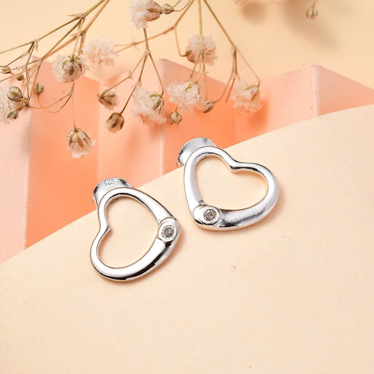 White Diamond Accent Heart Solitaire Stud Earrings in Sterling Silver image number 1