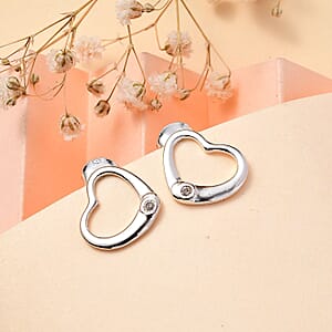 White Diamond Accent Heart Solitaire Stud Earrings in Sterling Silver