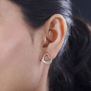 White Diamond Accent Heart Solitaire Stud Earrings in Sterling Silver