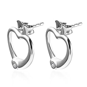 White Diamond Accent Heart Solitaire Stud Earrings in Sterling Silver