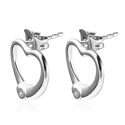 White Diamond Accent Heart Solitaire Stud Earrings in Sterling Silver