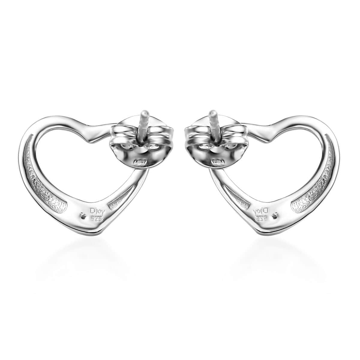 White Diamond Accent Heart Solitaire Stud Earrings in Sterling Silver image number 4