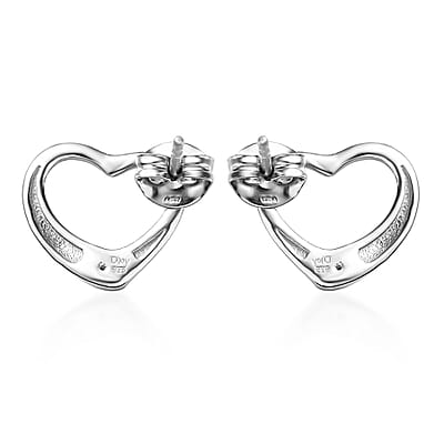 White Diamond Accent Heart Solitaire Stud Earrings in Sterling Silver