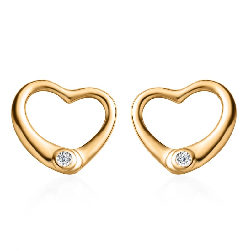 White Diamond Accent Heart Solitaire Stud Earrings in 14K Yellow Gold Over Sterling Silver