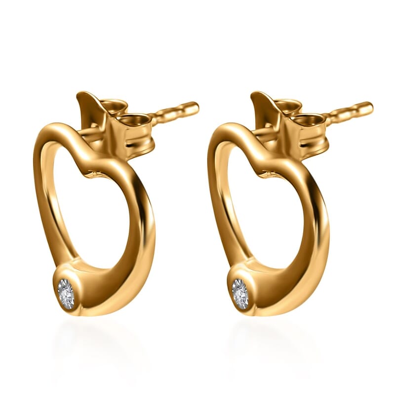 White Diamond Accent Heart Solitaire Stud Earrings in 14K Yellow Gold Over Sterling Silver