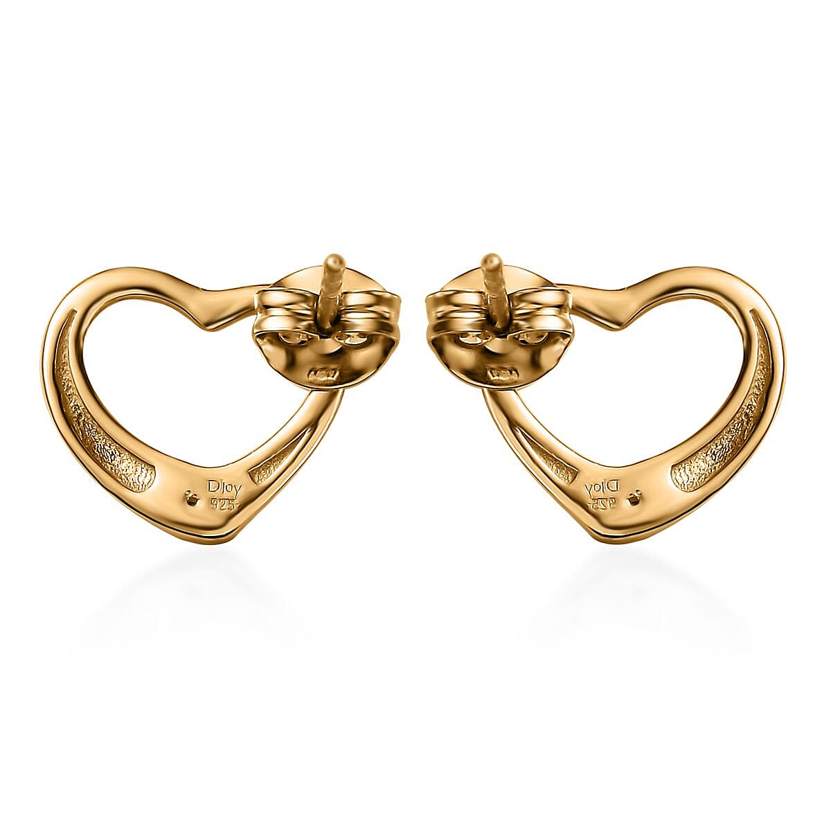 White Diamond Accent Heart Solitaire Stud Earrings in 14K Yellow Gold Over Sterling Silver