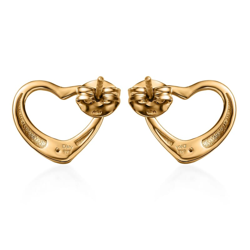 White Diamond Accent Heart Solitaire Stud Earrings in 14K Yellow Gold Over Sterling Silver
