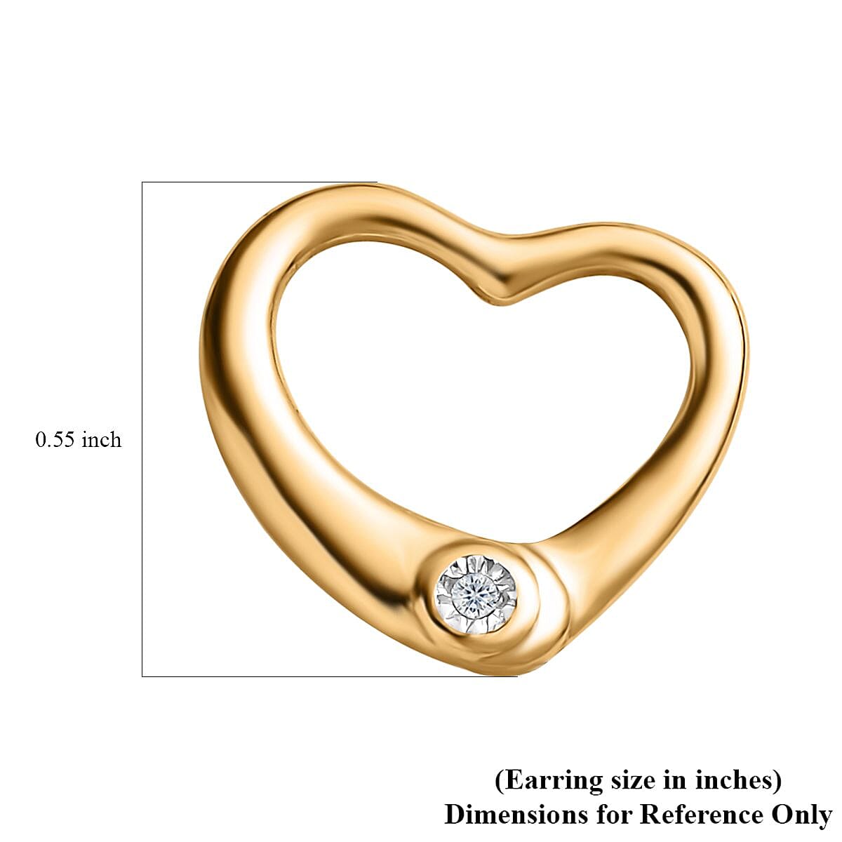 White Diamond Accent Heart Solitaire Stud Earrings in 14K Yellow Gold Over Sterling Silver