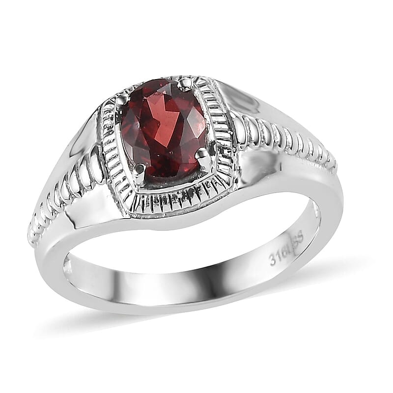 EverTrue Mozambique Garnet 1.50 ctw Men's Ring in Stainless Steel (Size 9.0) 