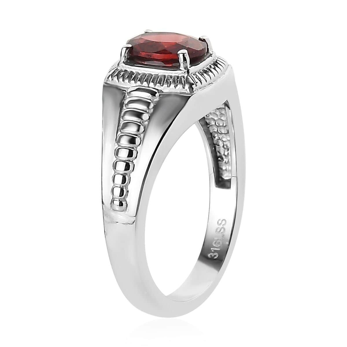 Mozambique Garnet Men's Ring in Stainless Steel 1.50 ctw image number 3