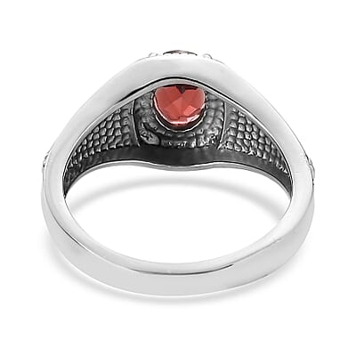 EverTrue Mozambique Garnet 1.50 ctw Men's Ring in Stainless Steel (Size 9.0) 