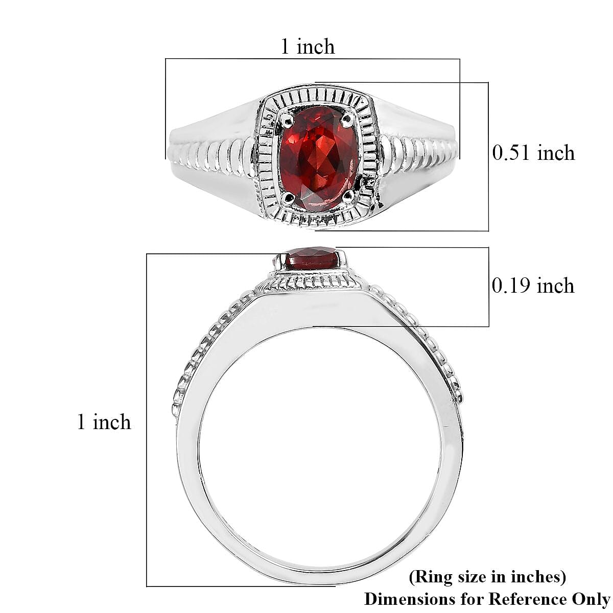 EverTrue Mozambique Garnet 1.50 ctw Men's Ring in Stainless Steel (Size 9.0) 