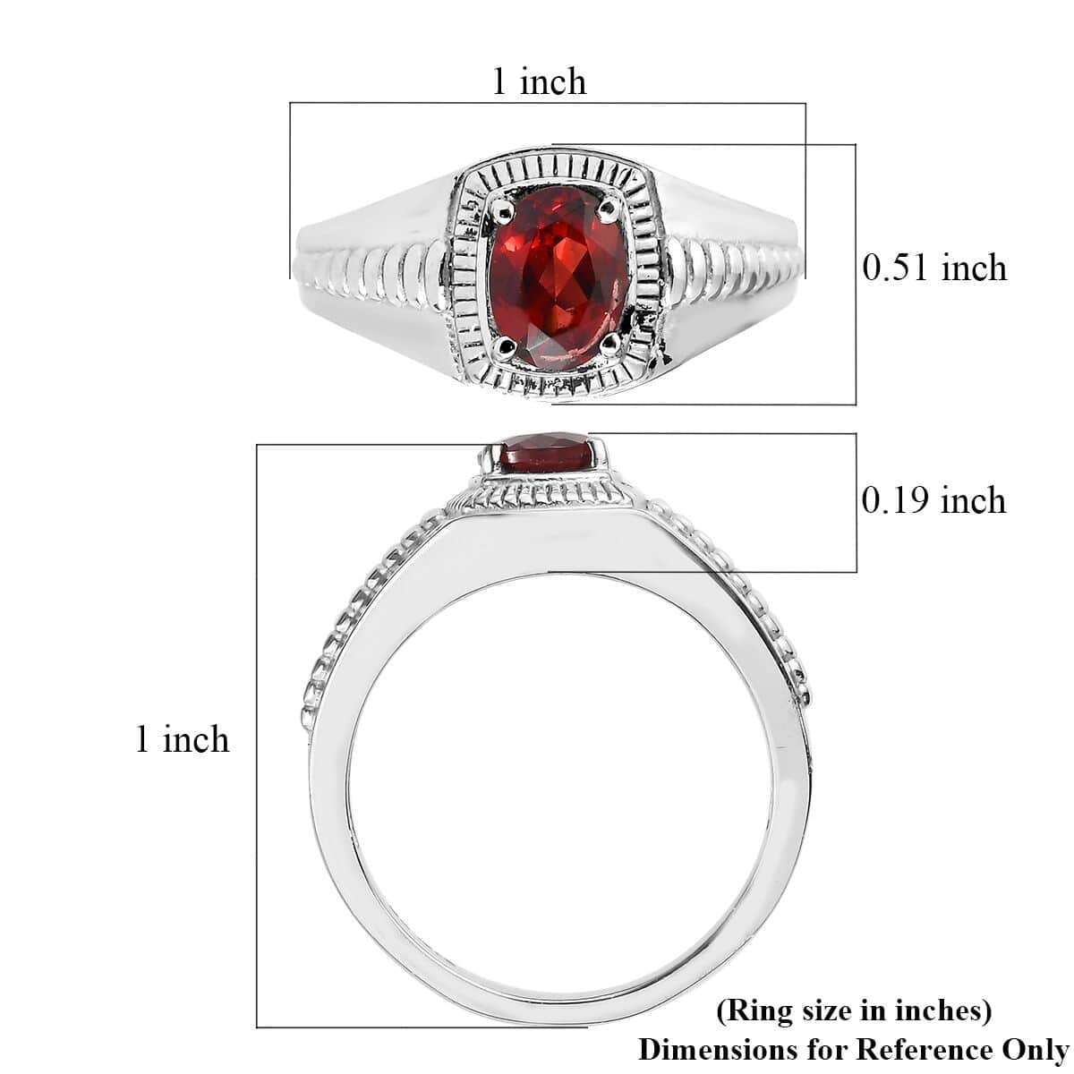 Mozambique Garnet Men's Ring in Stainless Steel 1.50 ctw image number 5