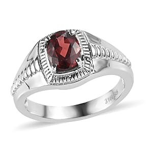 EverTrue Mozambique Garnet 1.50 ctw Men's Ring in Stainless Steel (Size 10.0) 