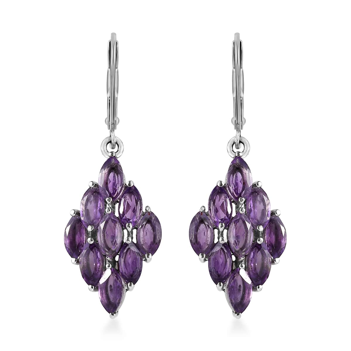 African Amethyst Lever Back Earrings in Stainless Steel 4.40 ctw image number 0