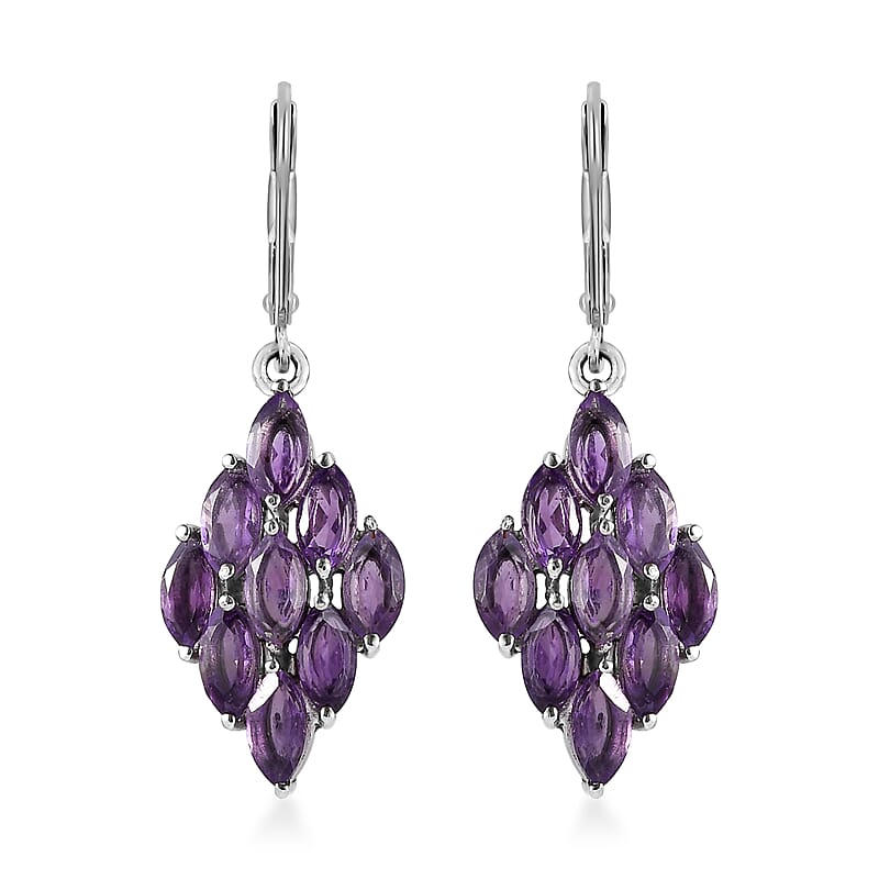 African Amethyst 4.40 ctw Lever Back Earrings in Stainless Steel 
