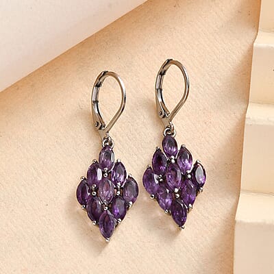 African Amethyst 4.40 ctw Lever Back Earrings in Stainless Steel 