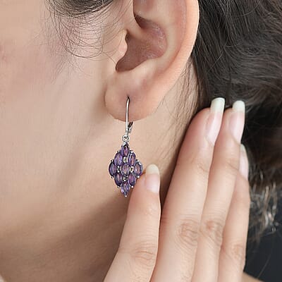 African Amethyst 4.40 ctw Lever Back Earrings in Stainless Steel 