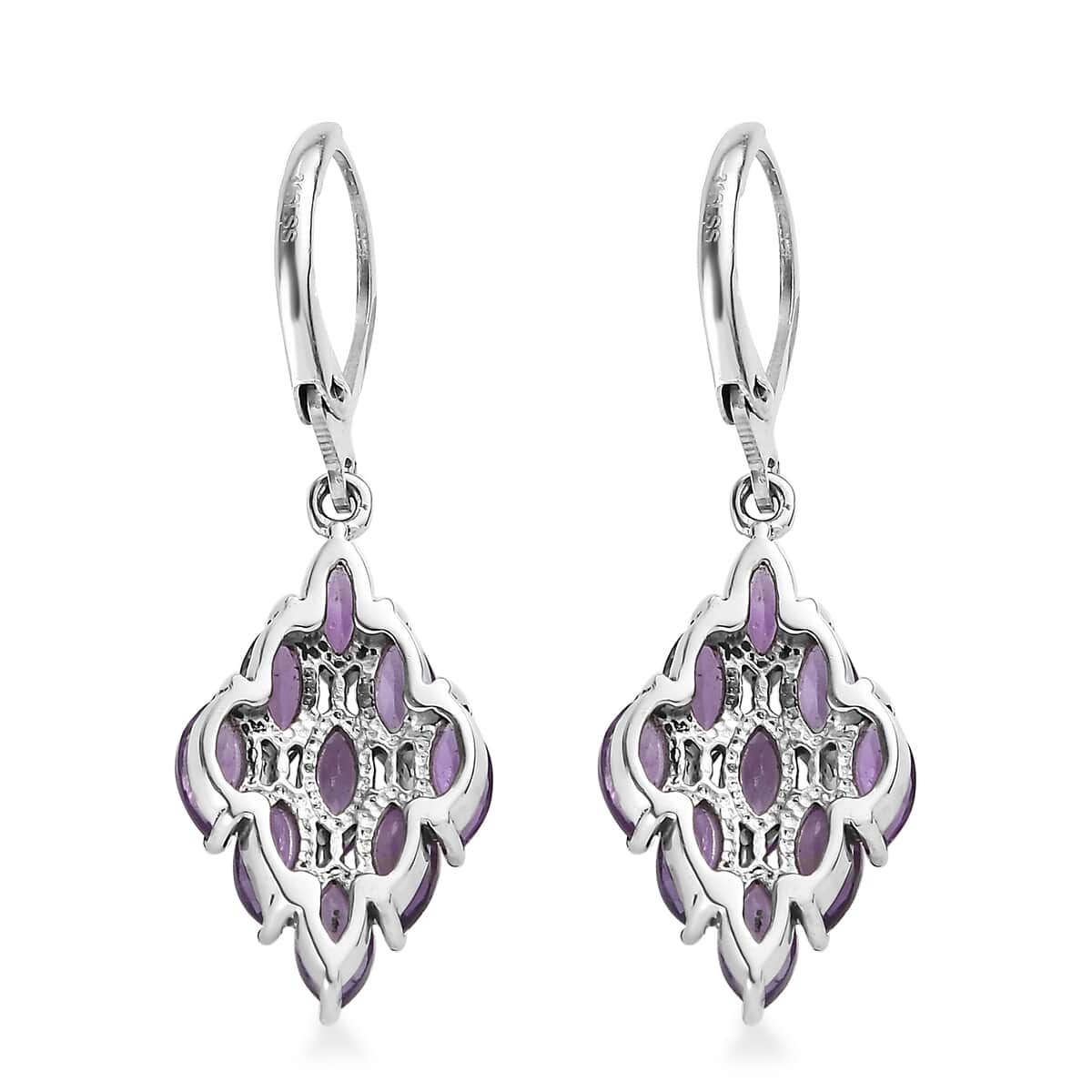 African Amethyst Lever Back Earrings in Stainless Steel 4.40 ctw image number 3