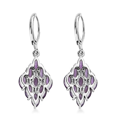 African Amethyst 4.40 ctw Lever Back Earrings in Stainless Steel 