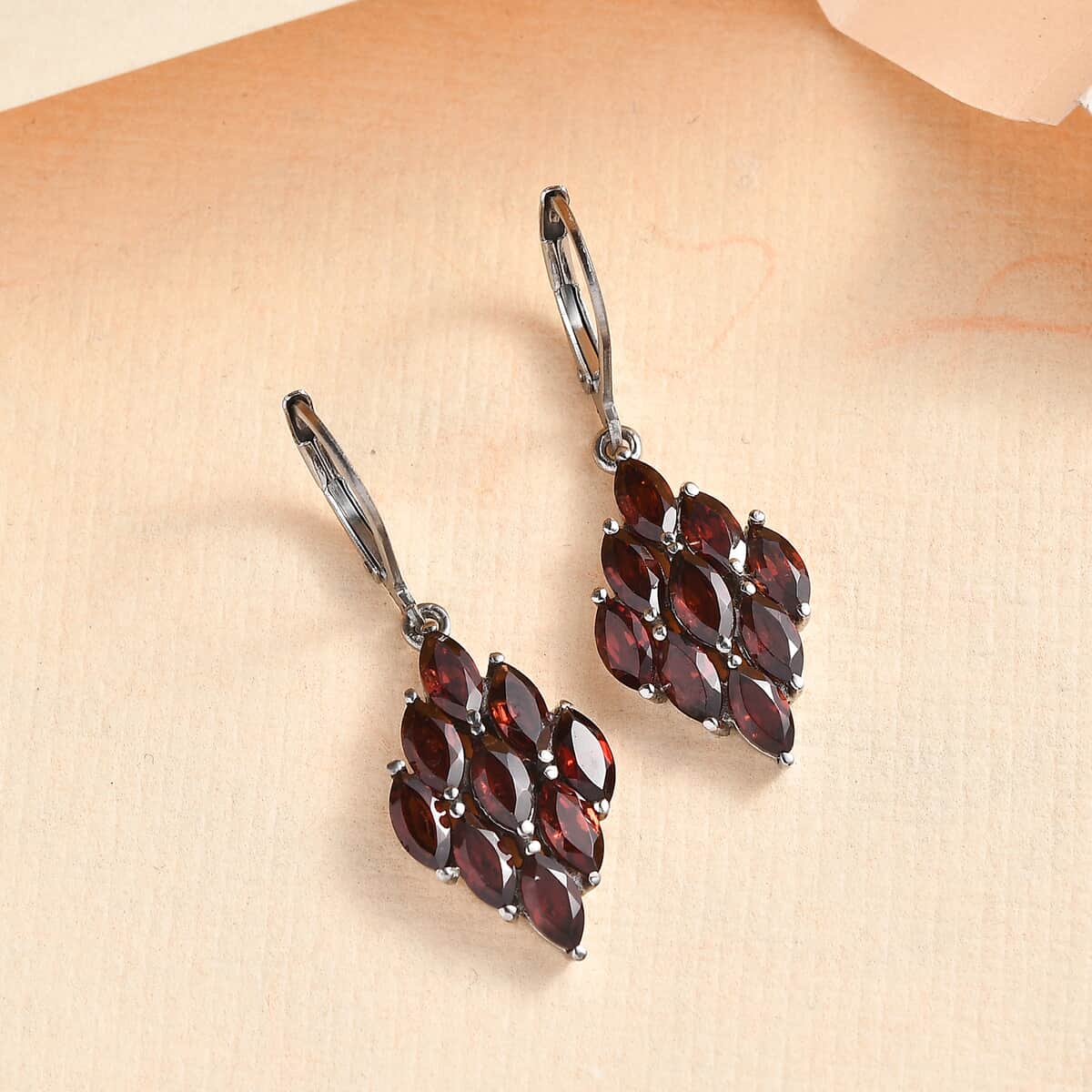 Mozambique Garnet 5.75 ctw Lever Back Earrings in Stainless Steel  image number 1