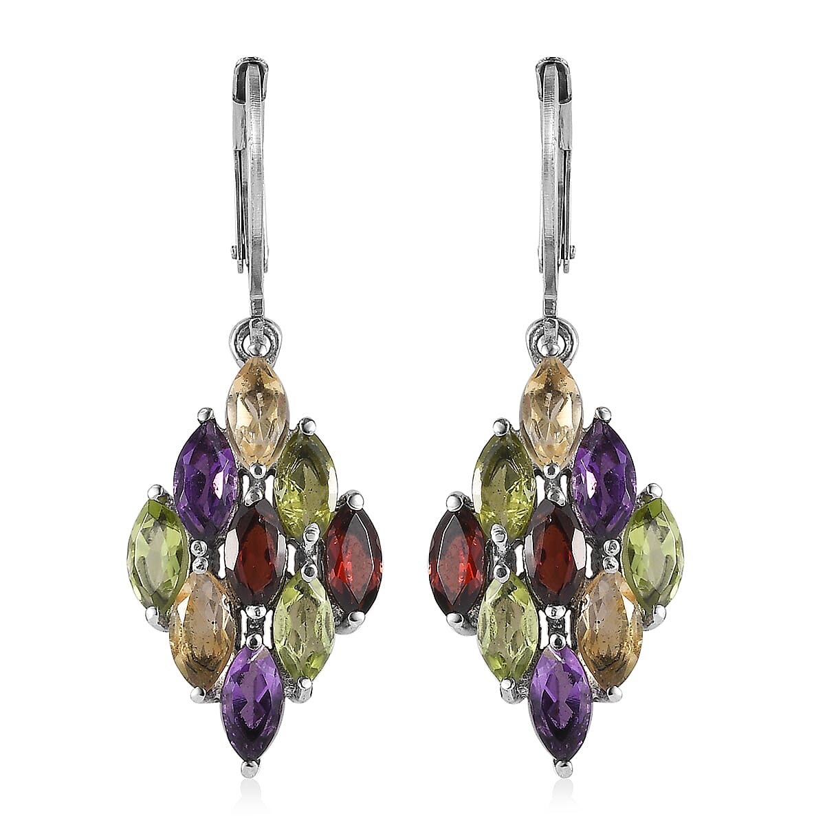 African Amethyst Lever Back Earrings in Stainless Steel 4.40 ctw