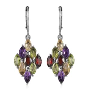 Multi Gemstone 4.30 ctw Lever Back Earrings in Stainless Steel 