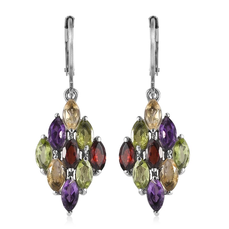 Multi Gemstone 4.30 ctw Lever Back Earrings in Stainless Steel