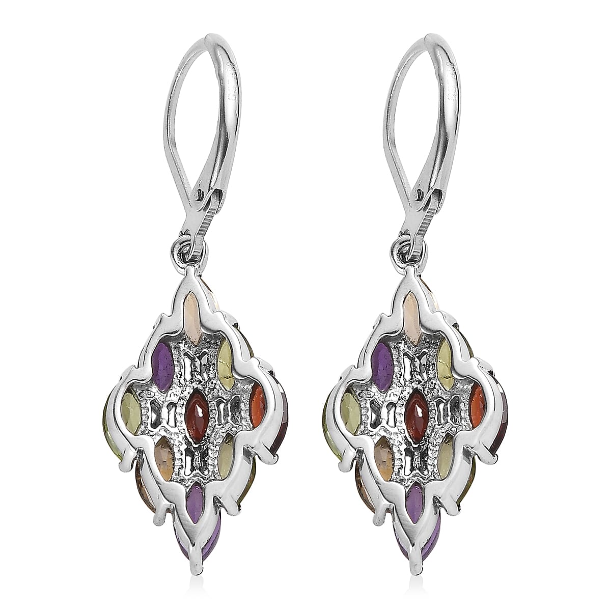 Multi Gemstone 4.30 ctw Lever Back Earrings in Stainless Steel