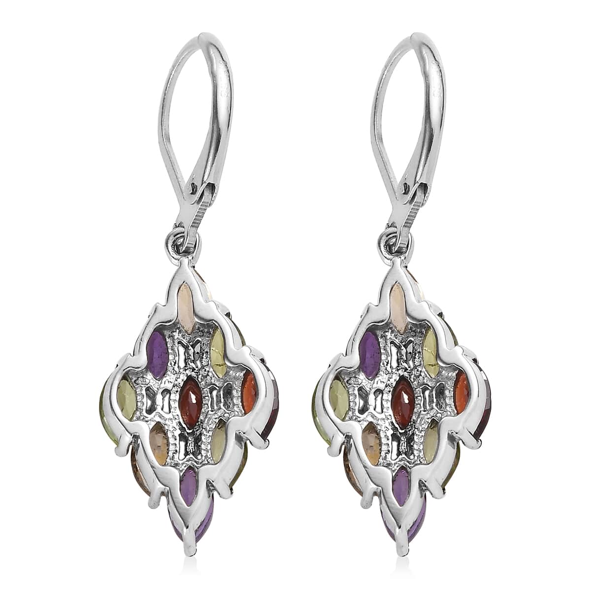 Multi Gemstone 4.30 ctw Lever Back Earrings in Stainless Steel  image number 3