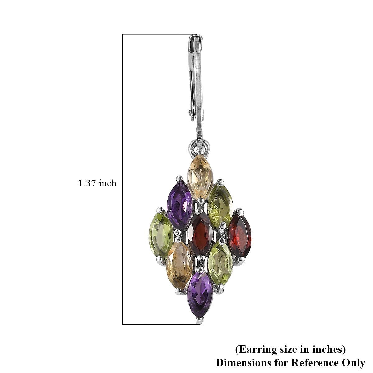 Multi Gemstone 4.30 ctw Lever Back Earrings in Stainless Steel