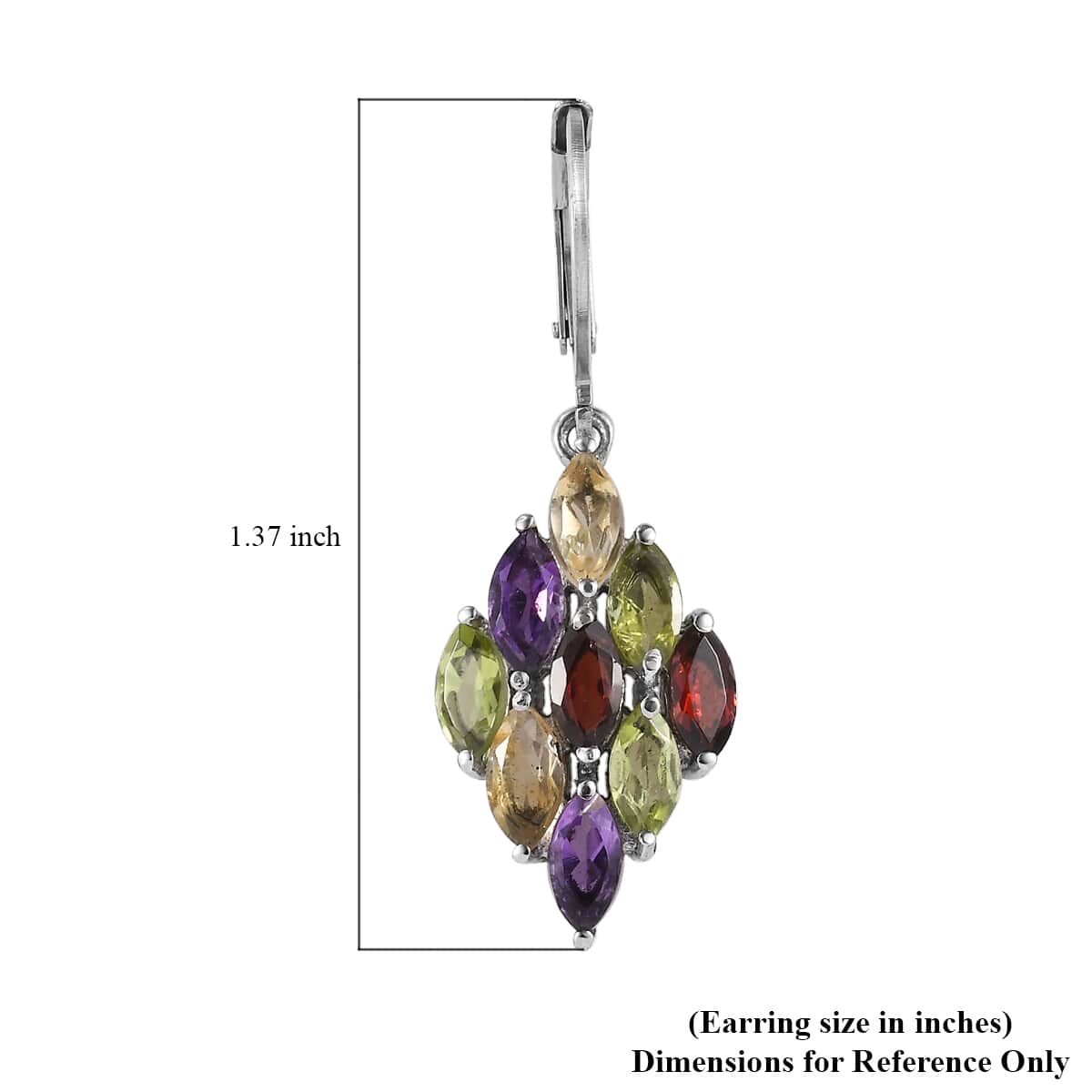 Multi Gemstone 4.30 ctw Lever Back Earrings in Stainless Steel  image number 4