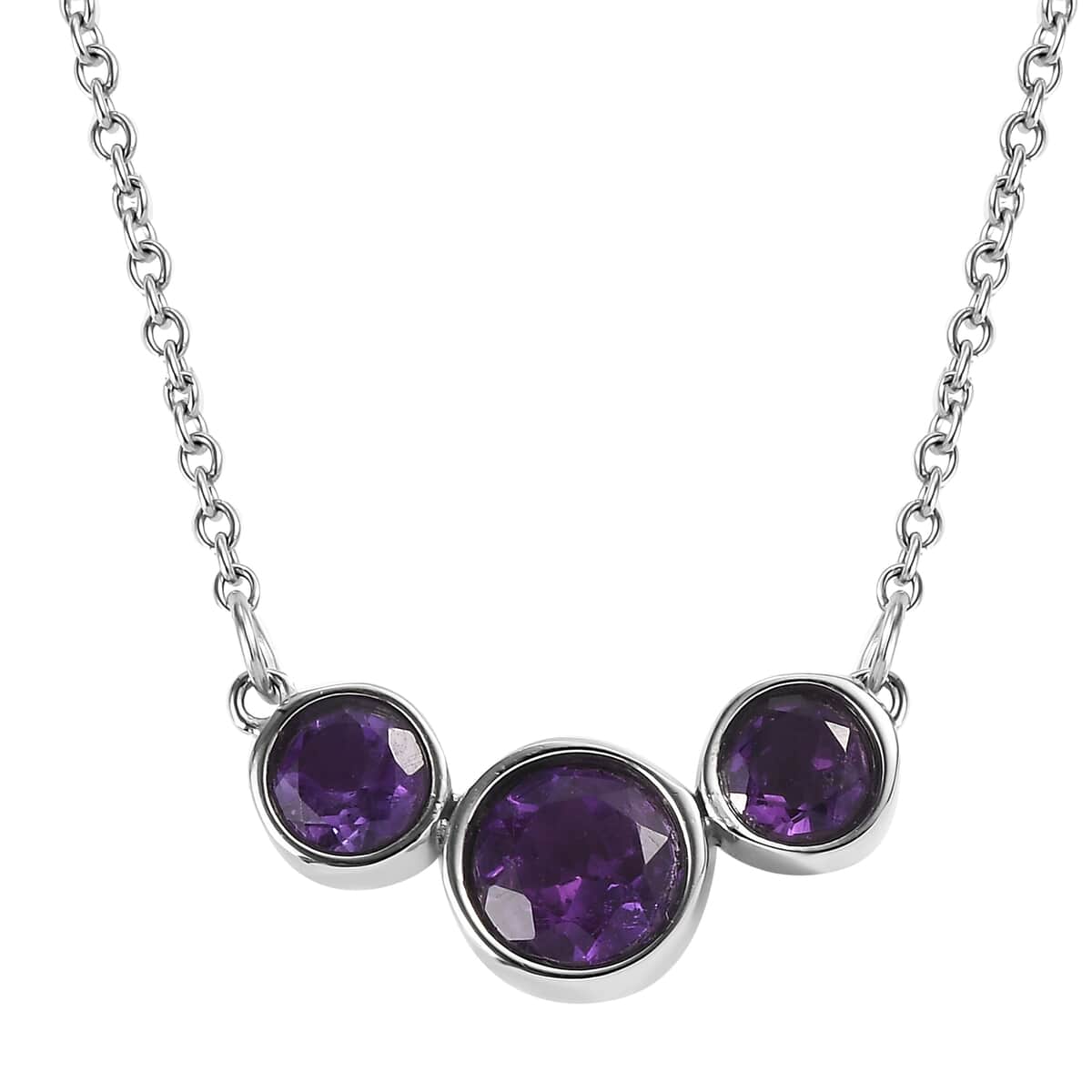 African Amethyst Necklace (18 Inches) in Stainless Steel 2.10 ctw image number 0