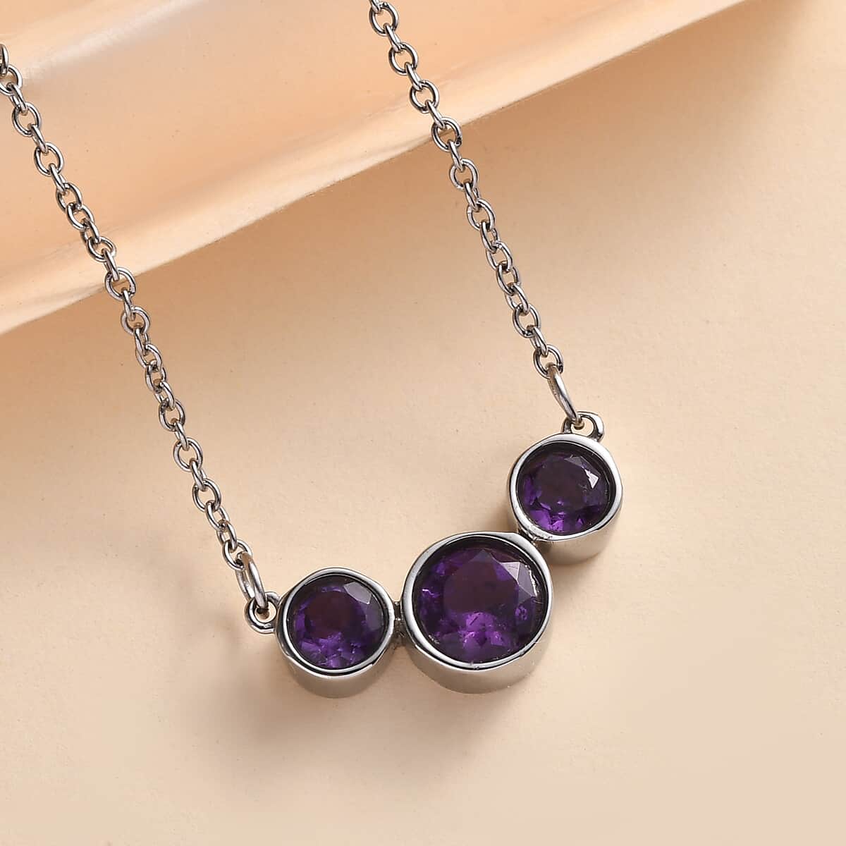 African Amethyst Necklace (18 Inches) in Stainless Steel 2.10 ctw image number 1