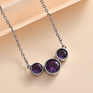 African Amethyst 2.10 ctw Necklace in Stainless Steel 18 Inches