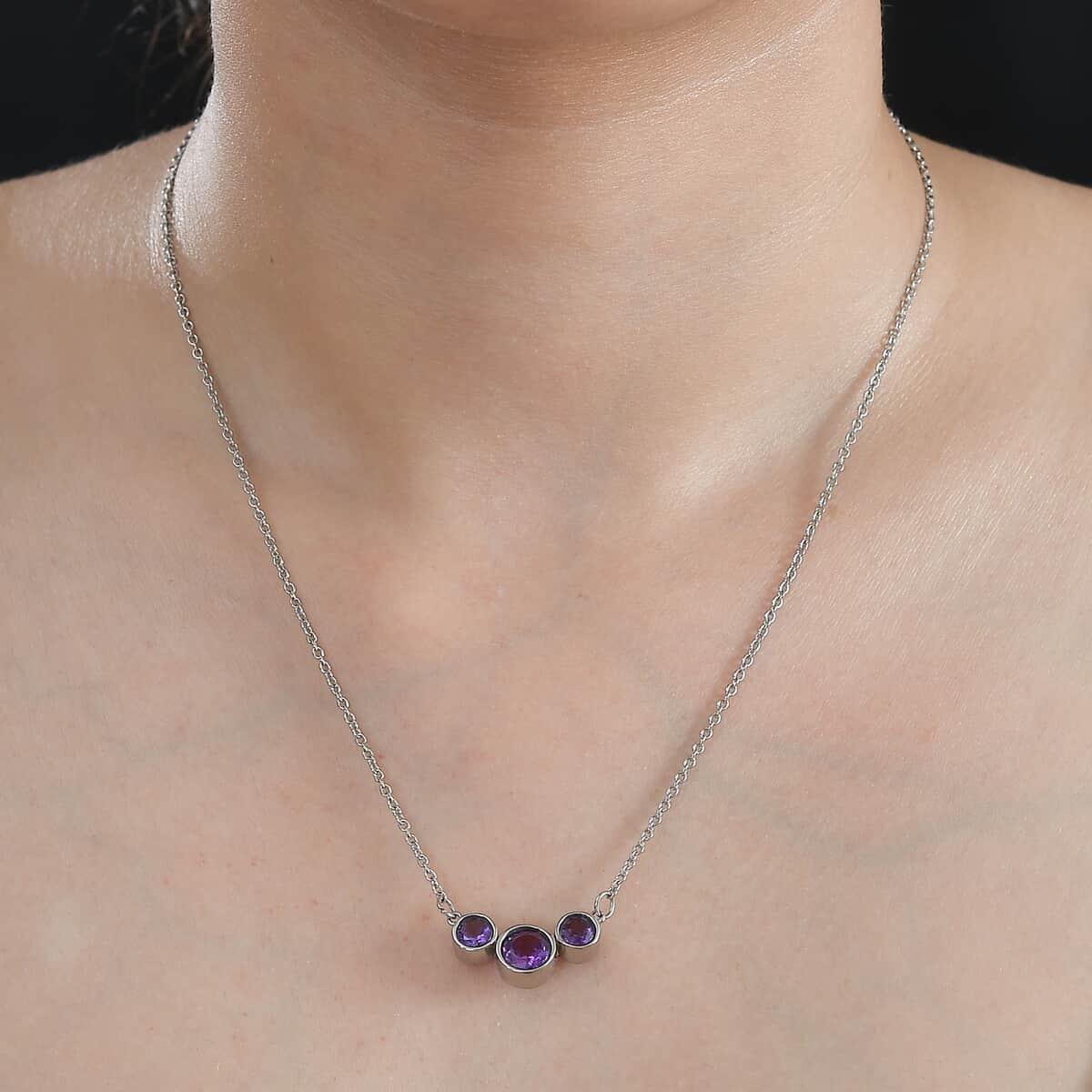 African Amethyst Necklace (18 Inches) in Stainless Steel 2.10 ctw image number 2