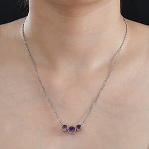 African Amethyst 2.10 ctw Necklace in Stainless Steel 18 Inches