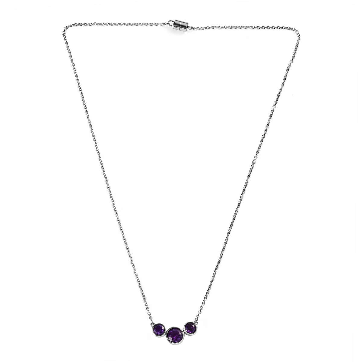 African Amethyst Necklace (18 Inches) in Stainless Steel 2.10 ctw image number 3