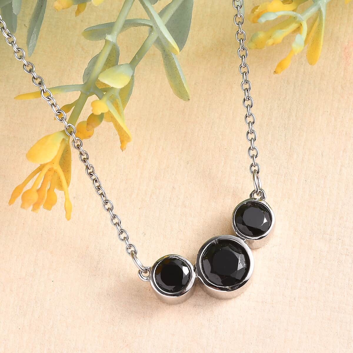 Thai Black Spinel 2.85 ctw Necklace in Stainless Steel 18 Inches image number 1