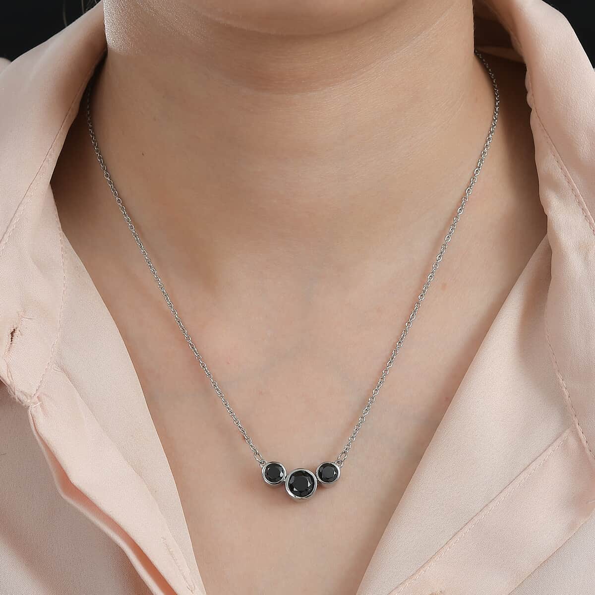 Thai Black Spinel 2.85 ctw Necklace in Stainless Steel 18 Inches image number 2