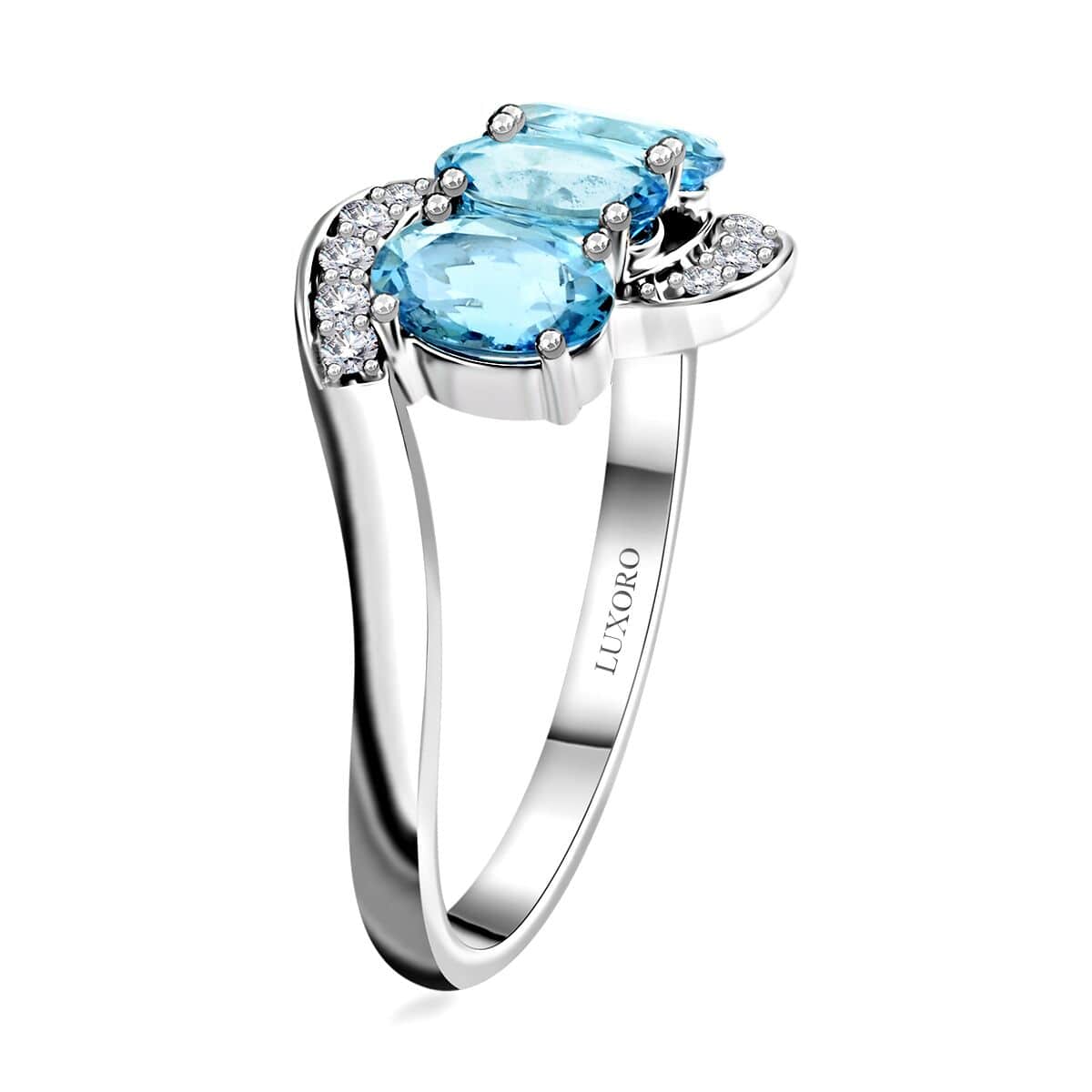 Certified & Appraised Luxoro AAA Santa Maria Aquamarine and I2 Diamond 1.30 ctw Ring in 14K White Gold (Size 9.0) image number 3